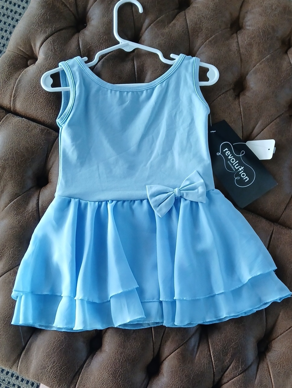 Revolution Girls' Sky Blue Sleeveless Tiered Dress with Bow